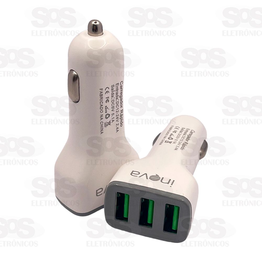 Carregador Veicular 3 USB Fonte 5.1A Unitrio Inova G32