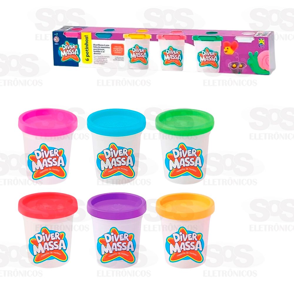 Kit Com 6 Potinhos Massa De Modelar Sortidos Divertoys 8063