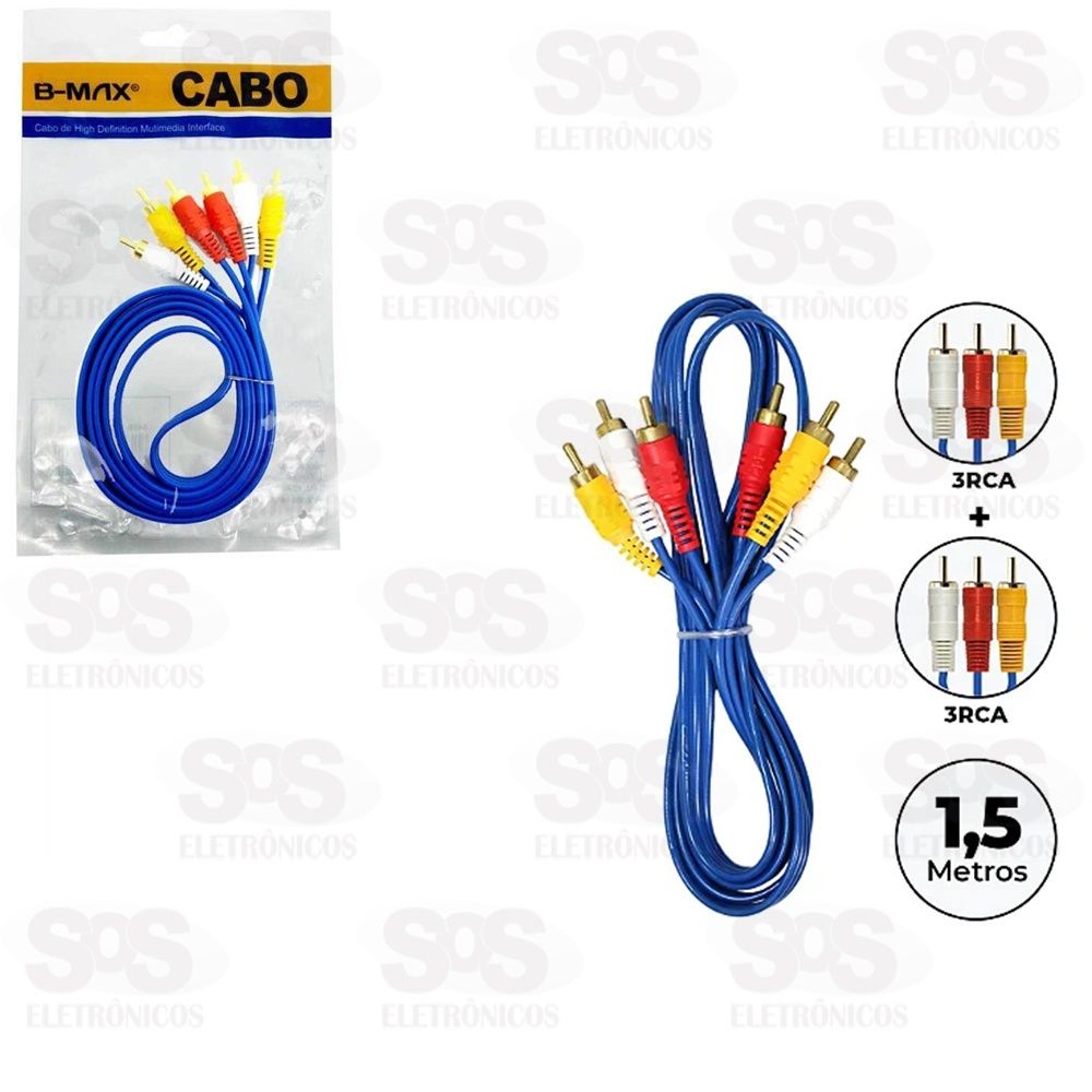 Cabo 3RCA+3RCA Ponta Dourada1.5 Metros B-Max 
