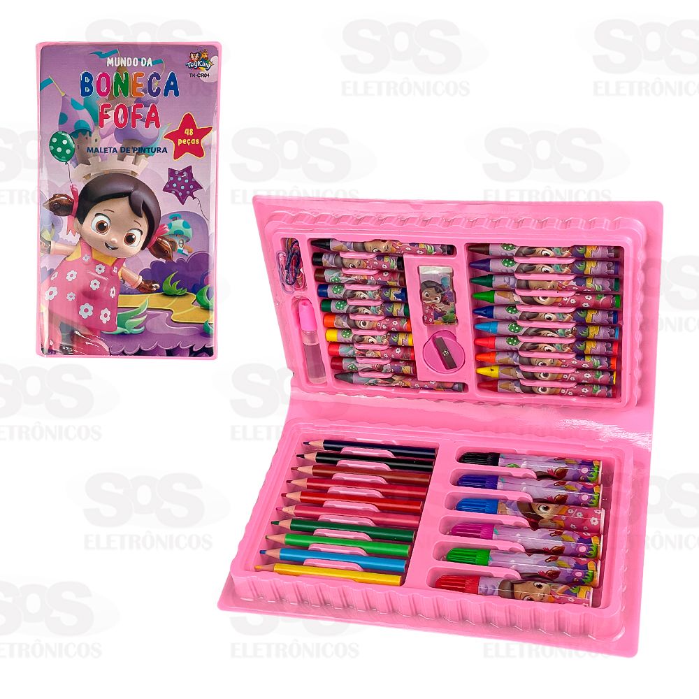 Kit Maleta De Pintura 48 Peas Boneca Fofa Toy King TK-CR04