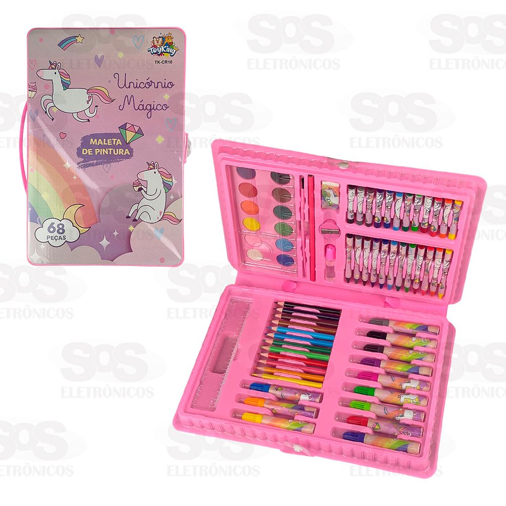 Kit Maleta De Pintura 68 Peças Unicórnio Mágico Toy King TK-CR10