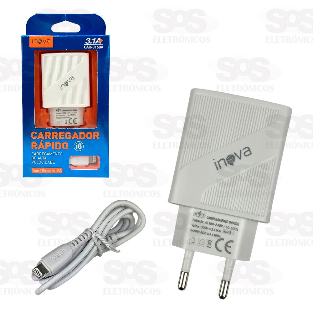 Carregador Rpido 2 USB 3.1A Com Cabo Iphone Inova CAR-3160A