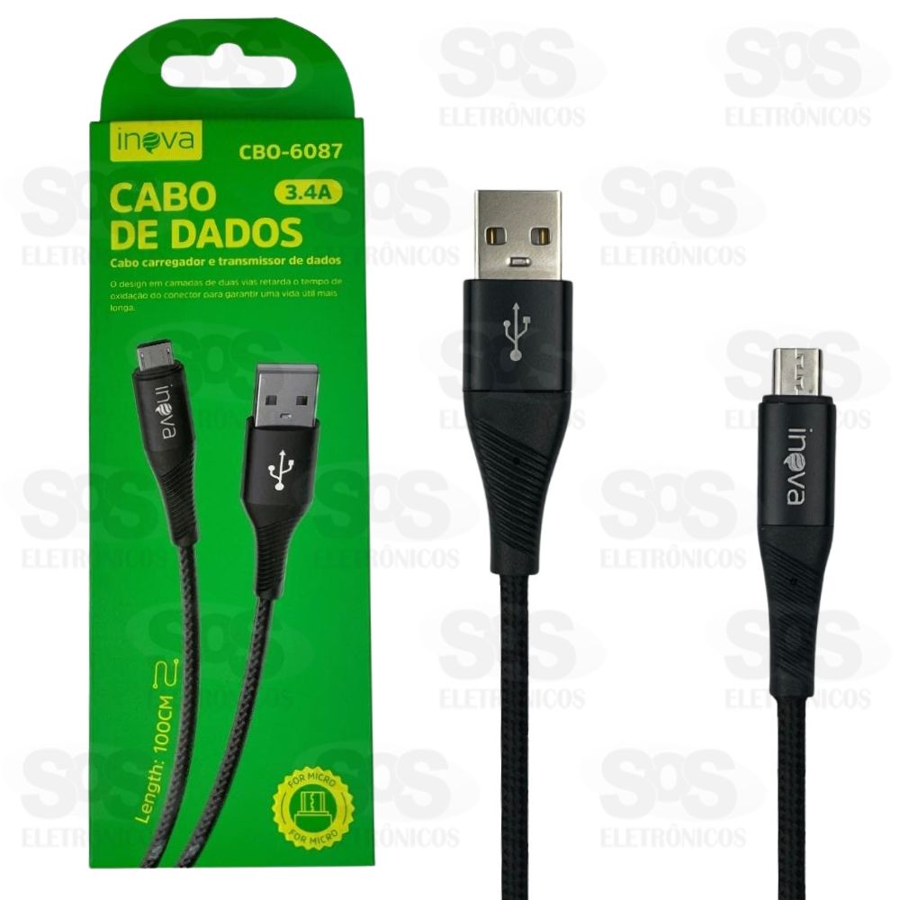 Cabo De Dados Reforado Micro USB V8 1 Metro Inova CBO-6087