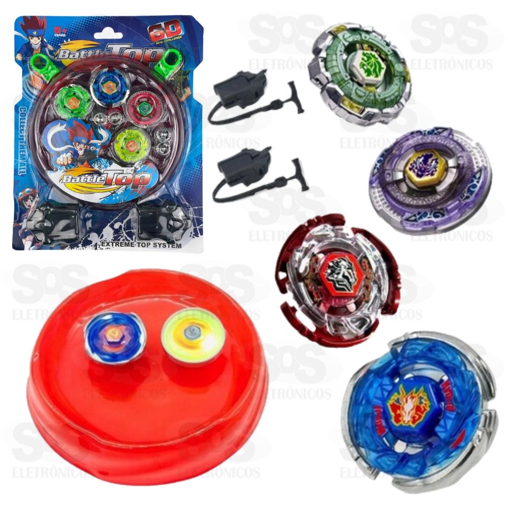 Kit Beyblade Battle Top 4 em 1 Com 13 Peas Toy King TK-1648