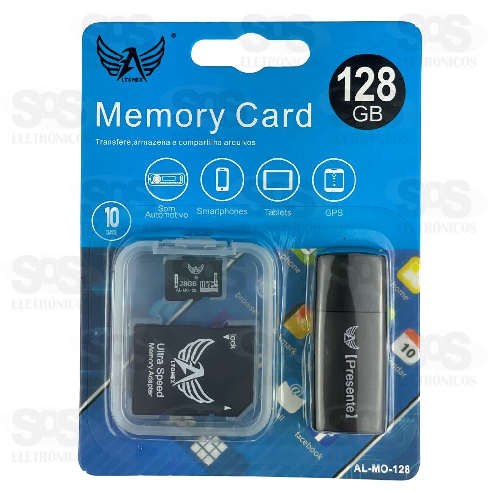 Carto De Memria 128GB Com Adaptador SD E Leitor de Carto Altomex AL-MO-128