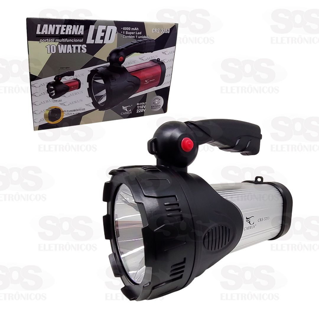 Lanterna Super LED Holofote Recarregvel 10W Caerus CRS-3253