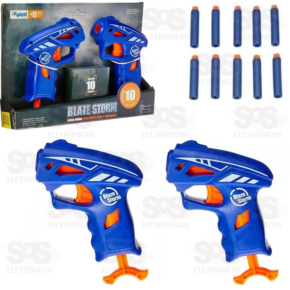 Pistola Lança Dardos Tipo Nerf Espingarda Azul 12 Dardos e 4