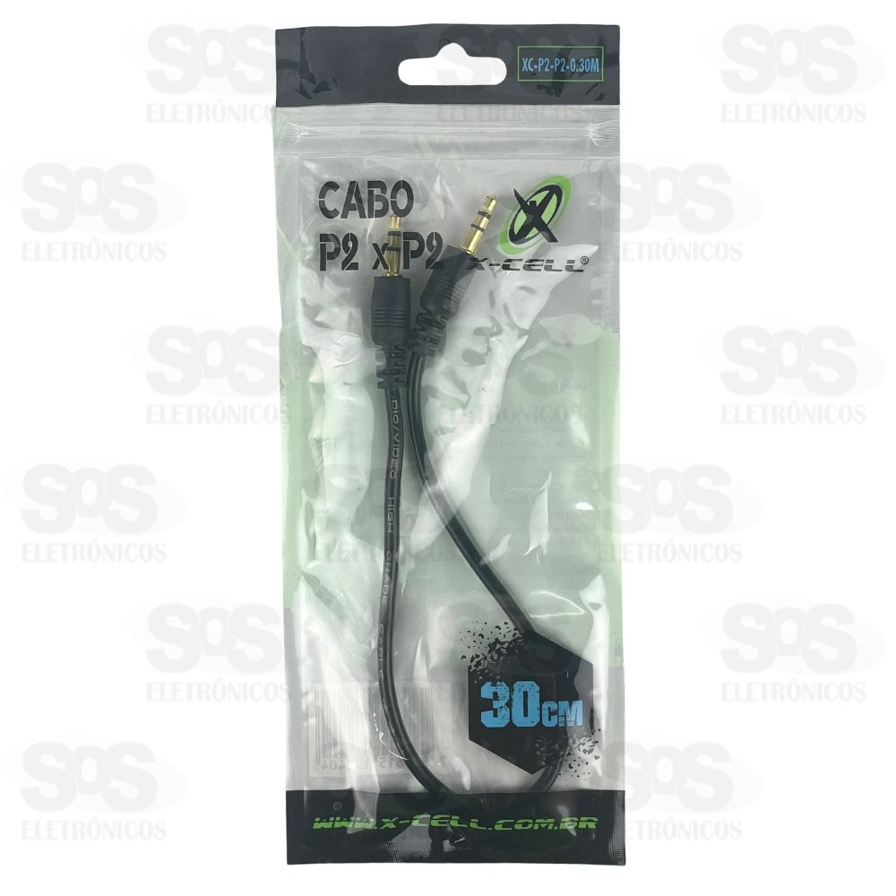 Cabo P2 x P2 Macho 1 Linha 30 cm X-Cell XC-P2-P2-0.3M