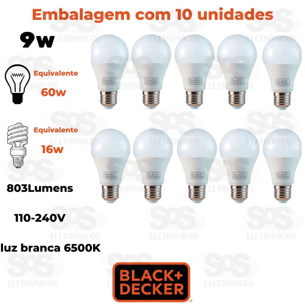 Lmpada Led Bulbo 9w Com 10 Unidades E27 Luz Branca Black Decker