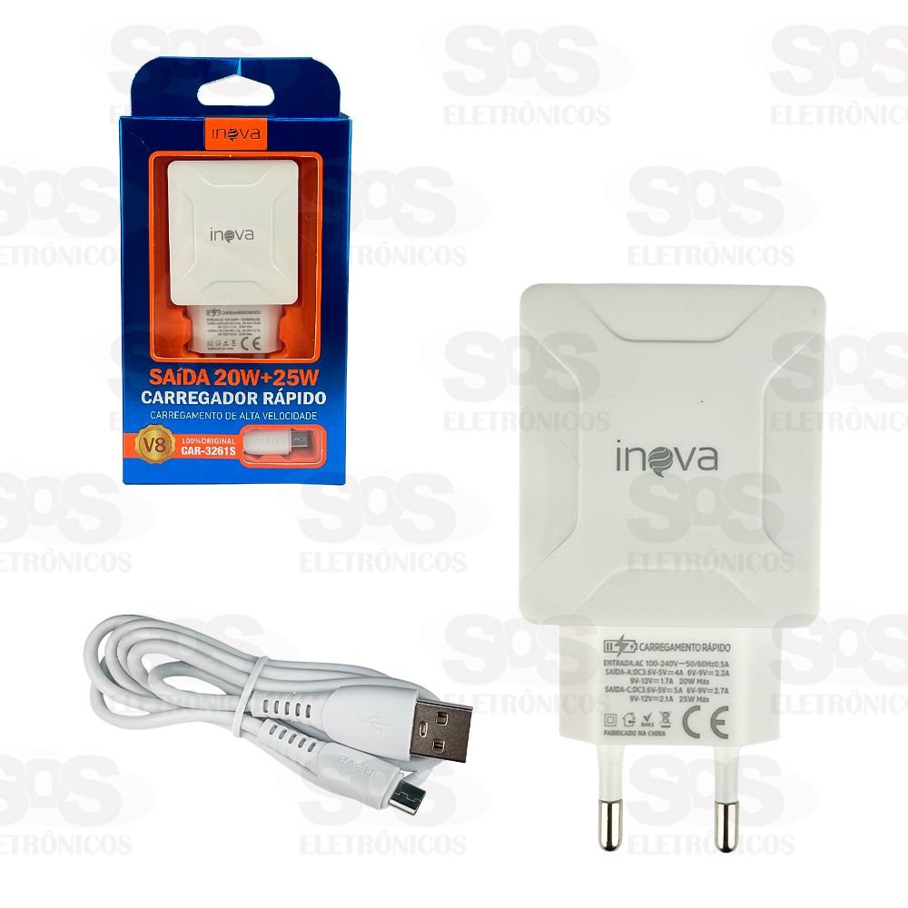 Carregador Com Cabo Micro USB V8 20W+25W Inova CAR-3261S