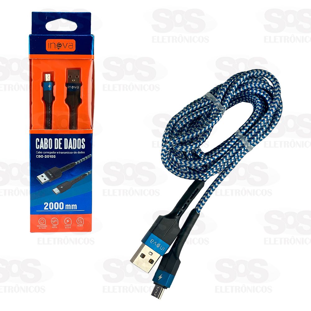 Cabo De Dados Micro USB V8 3.4A 2 Metros Inova CBO-20105