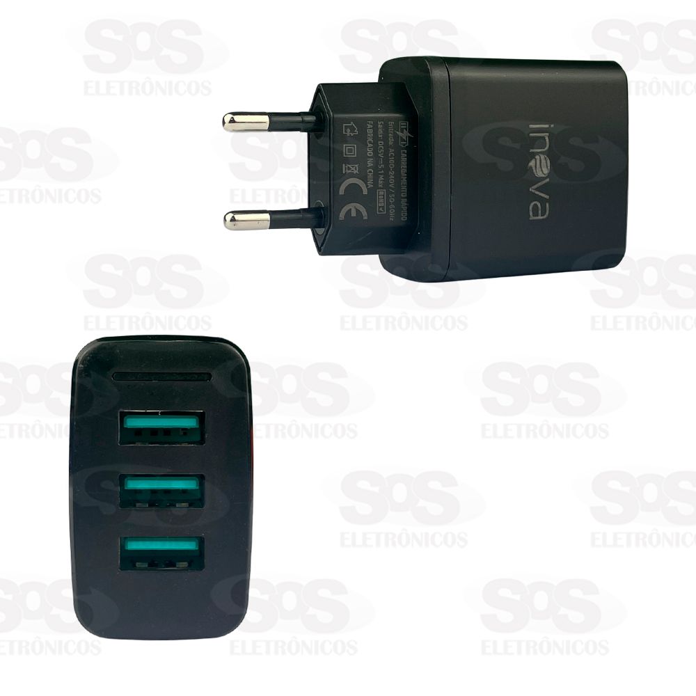 Carregador Com Cabo Iphone 5.1A 3 USB Inova CAR-3305A