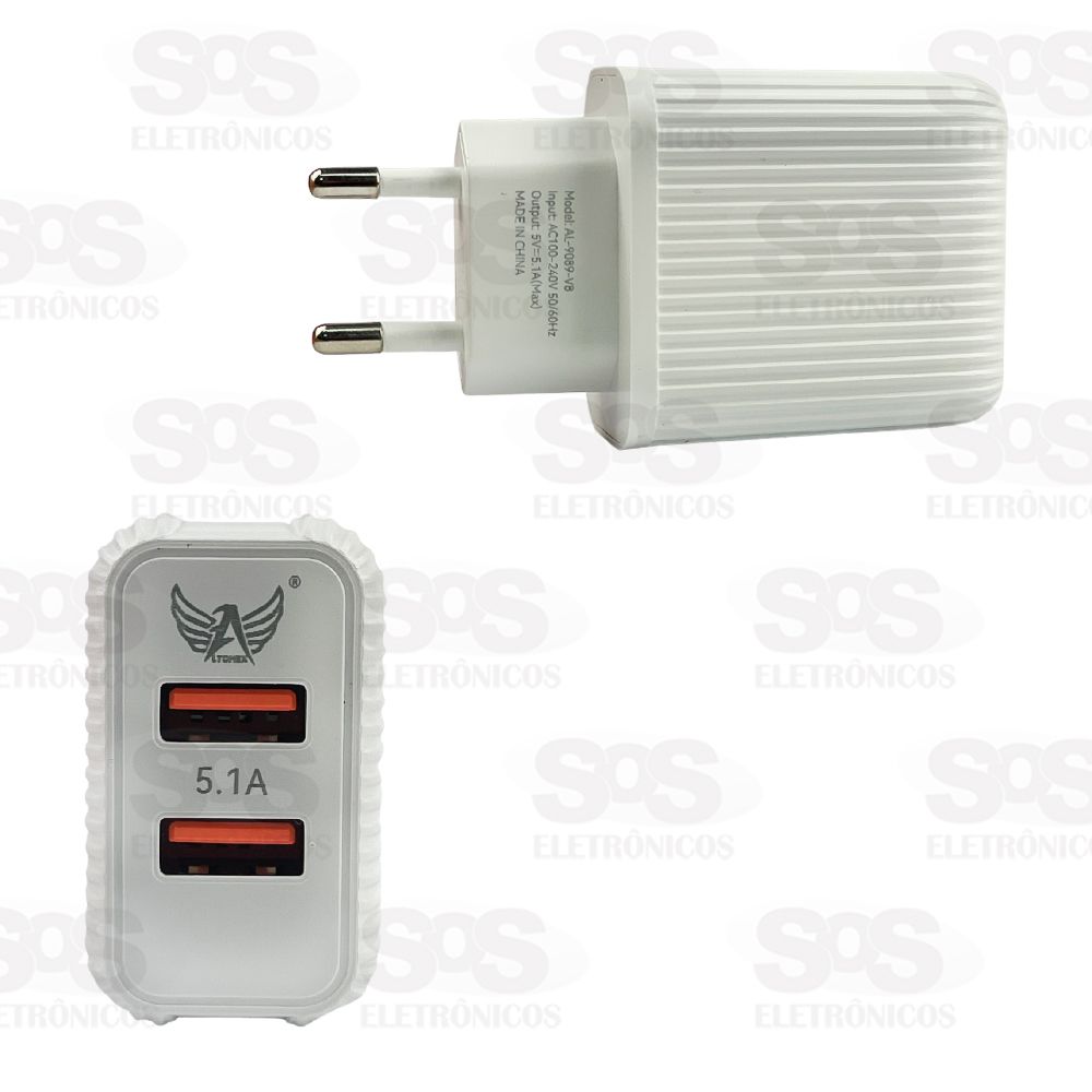 Carregador Rpido 2 USB 5.1A Com Cabo Micro USB V8 Altomex AL-9089-V8