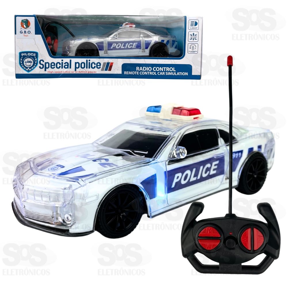 Carro Policia Carrinho Controle Remoto Bateria Recarregável