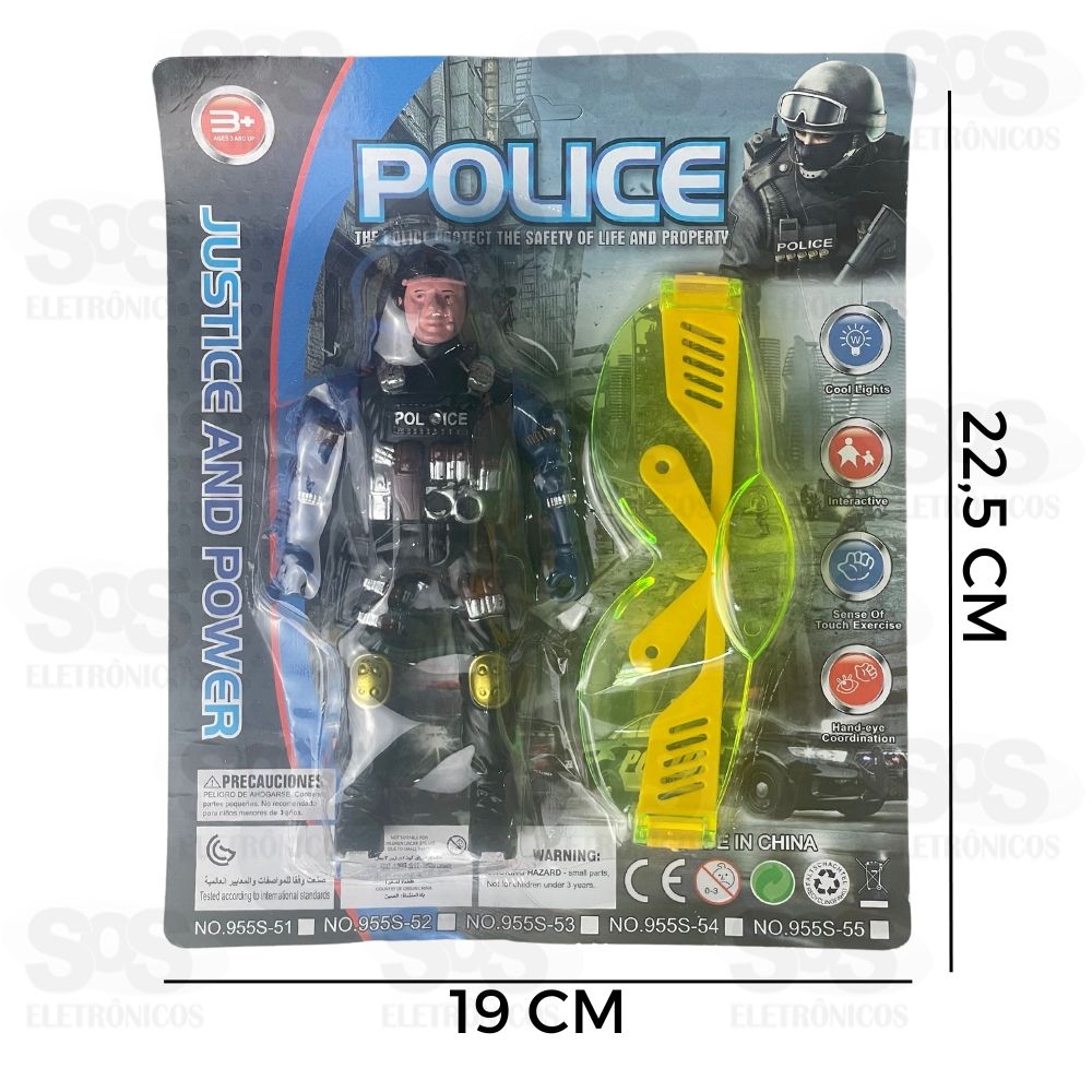 Kit Policial Boneco e culos Toy King TK-AB6110