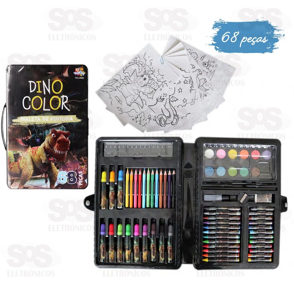 Kit Maleta De Pintura 68 Peças Dino Color Toy King TK-CR06