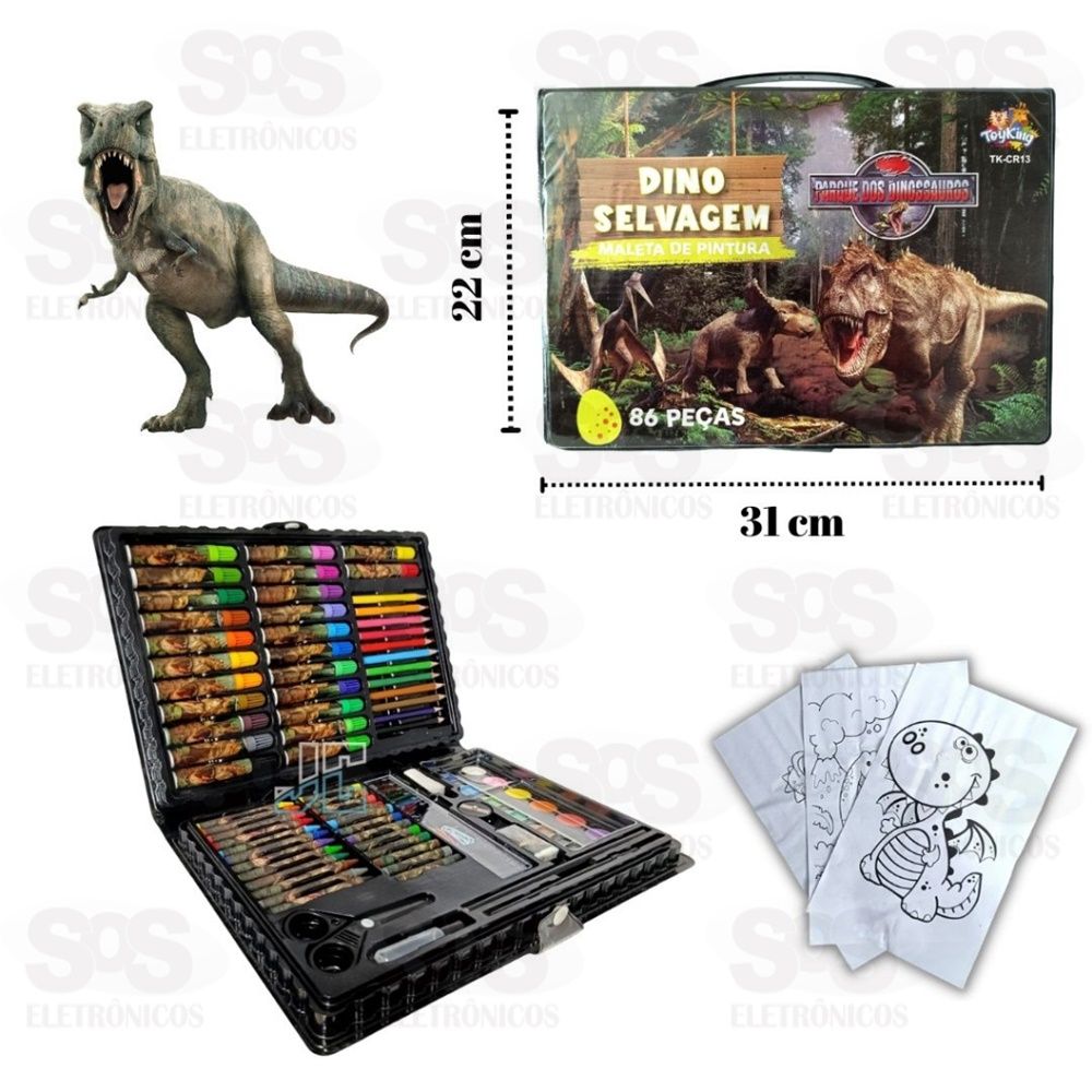 Kit Maleta De Pintura 86 Peas Dino Selvagem Toy King TK-CR13