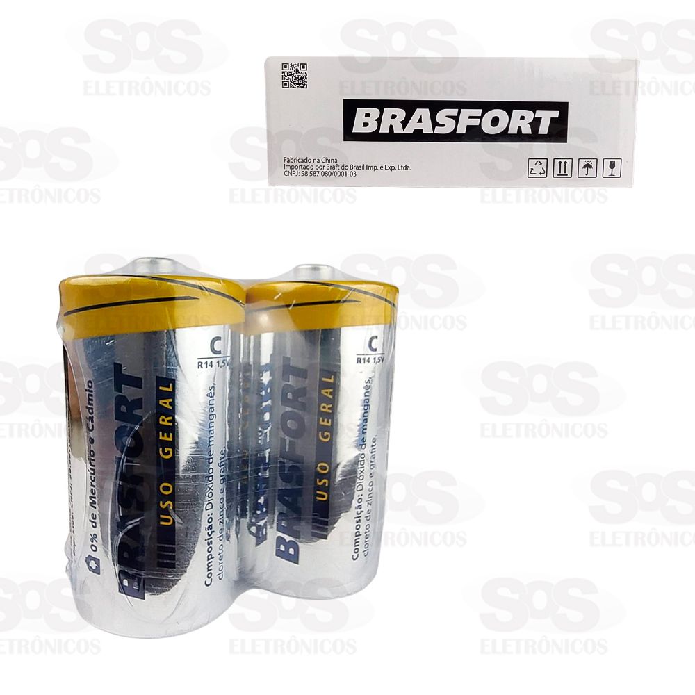 Pilha Bateria C R14 1,5V Para Uso Geral Brasfort 6310