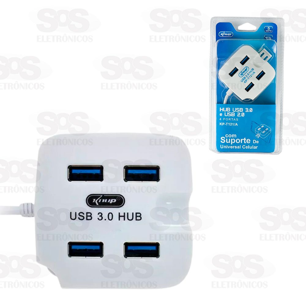 Hub USB 3.0 Com 4 Portas e Suporte De Celular Knup KP-T121/A