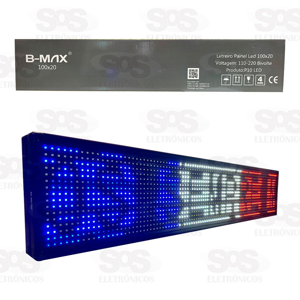 Painel de LED Letreiro 3 Cores 100x20CM B-Max P10