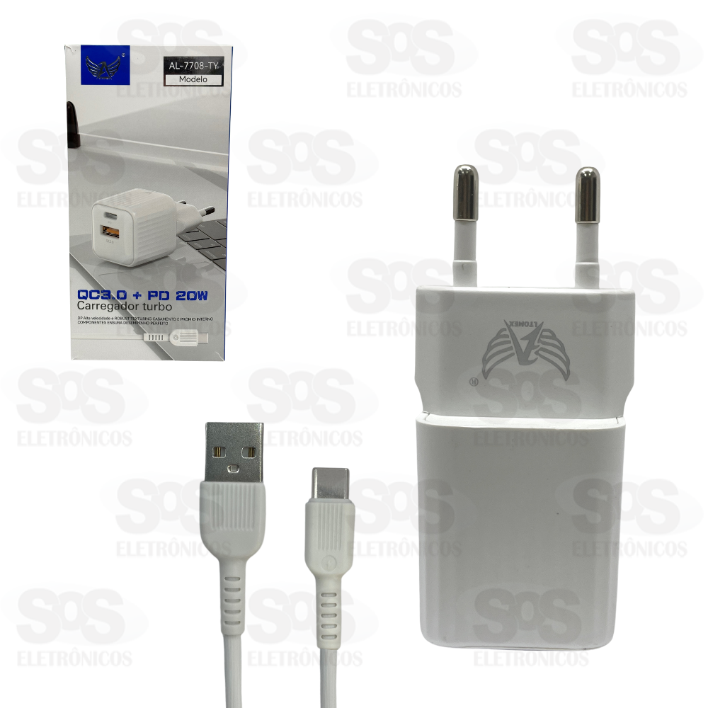 Carregador 20W USB e Type-C com Cabo Type-C Altomex AL-7708-TY