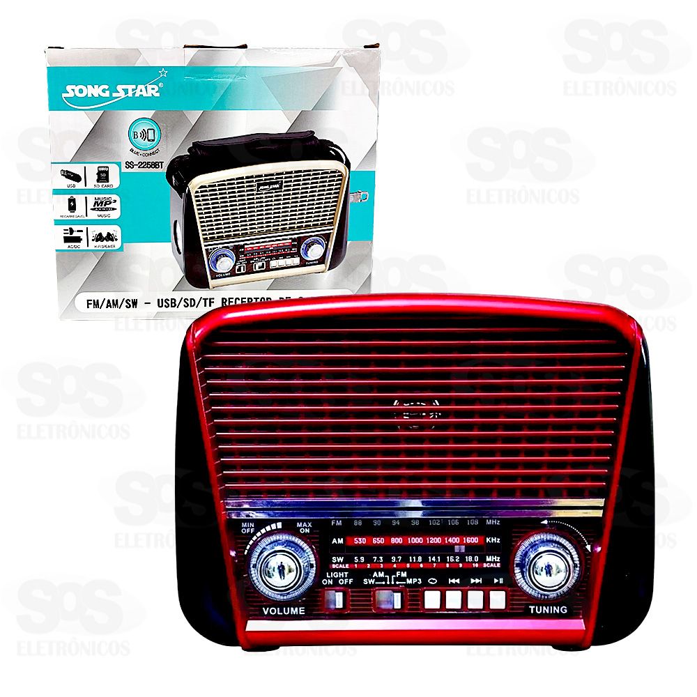 Rdio Retr AM/FM/SW Bluetooth 3 Bandas Song Star SS-2258BT