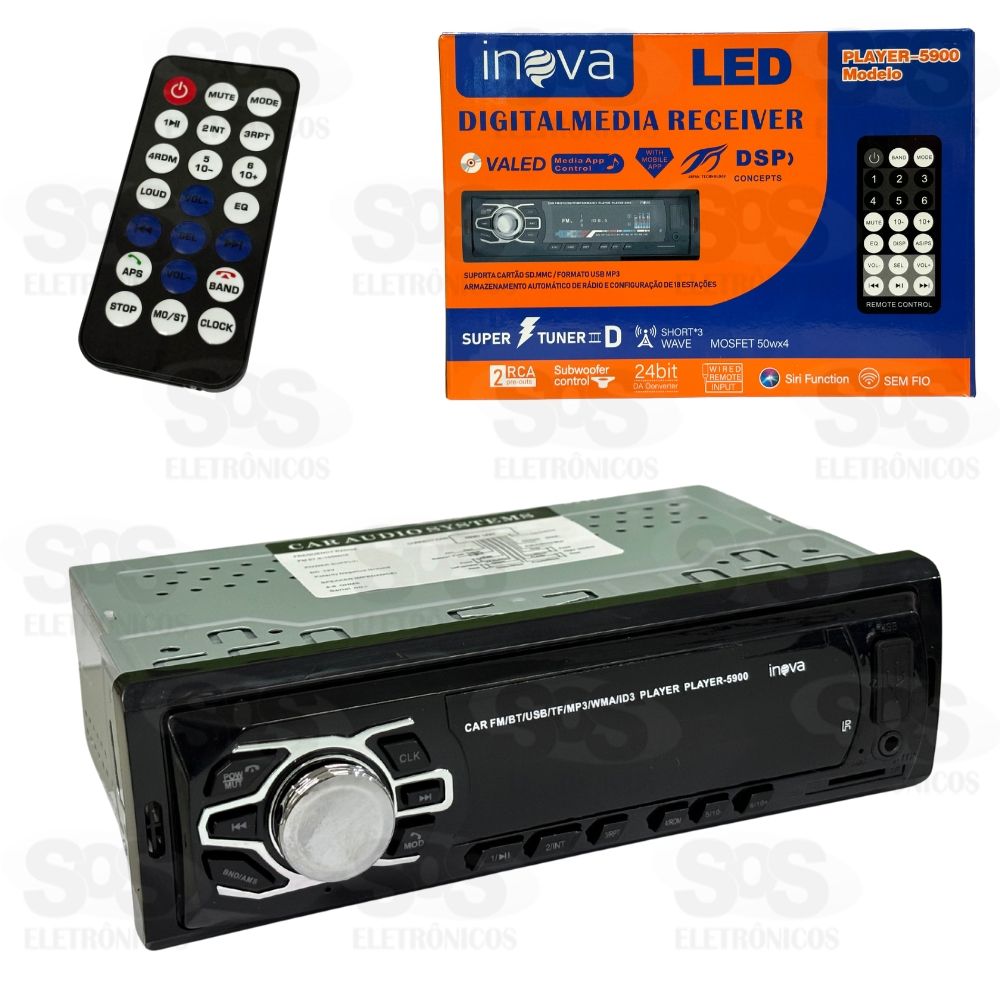 Som Automotivo Bluetooth/FM/USB/P2 Inova PLAYER-5900 5901