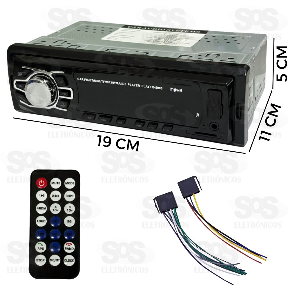 Som Automotivo Bluetooth/FM/USB/P2 Inova PLAYER-5900 5901