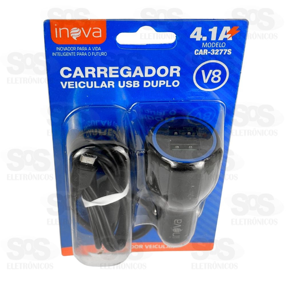 Carregador Veicular Com Cabo Micro USB V8 4.1A 2USB Inova CAR-3277S