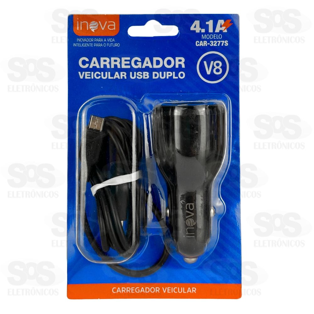 Carregador Veicular Com Cabo Micro USB V8 4.1A 2USB Inova CAR-3277S