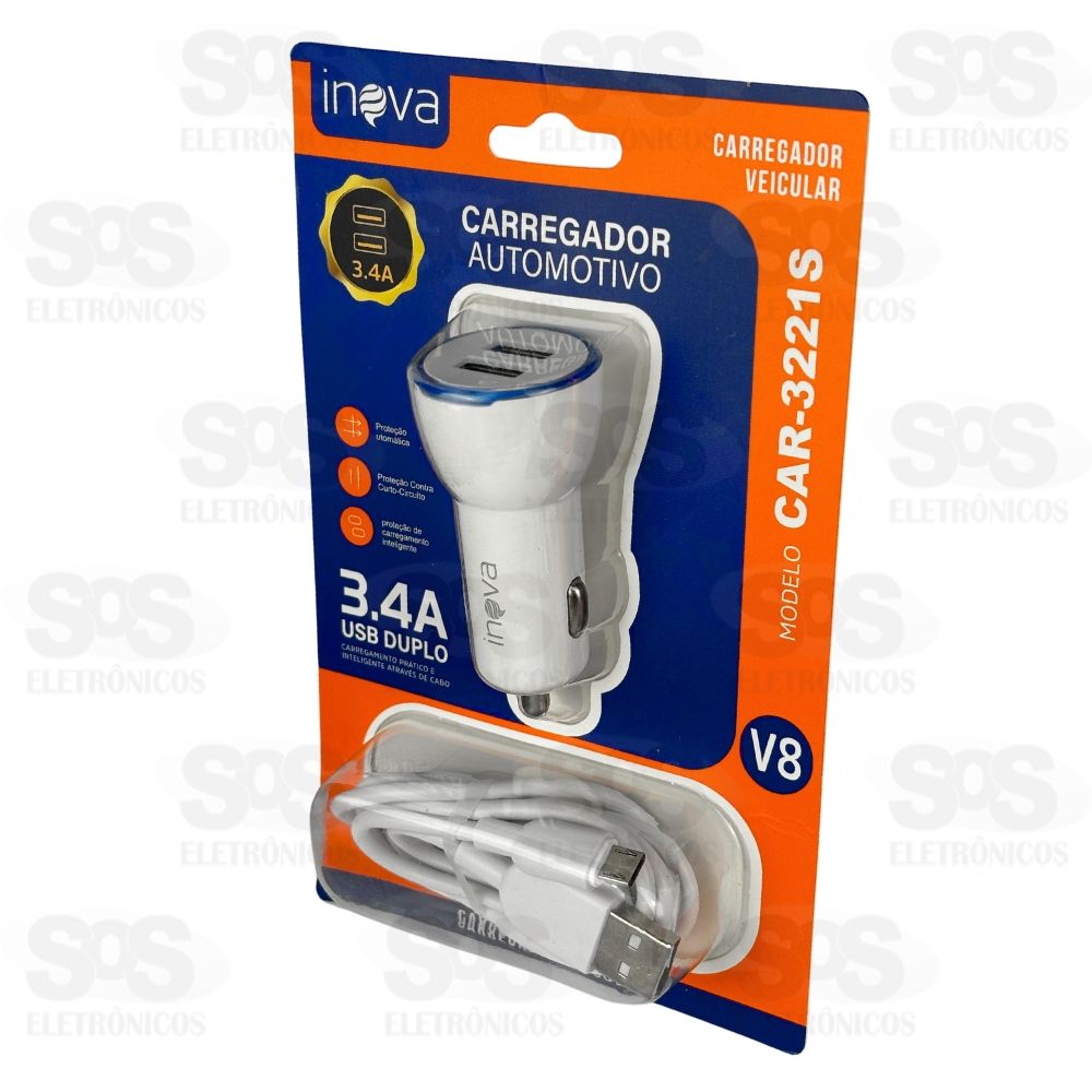 Carregador Veicular Com Cabo Micro USB V8 3.4A 2USB Inova CAR-3221S