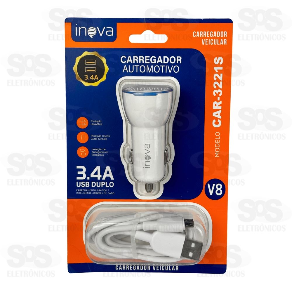 Carregador Veicular Com Cabo Micro USB V8 3.4A 2USB Inova CAR-3221S