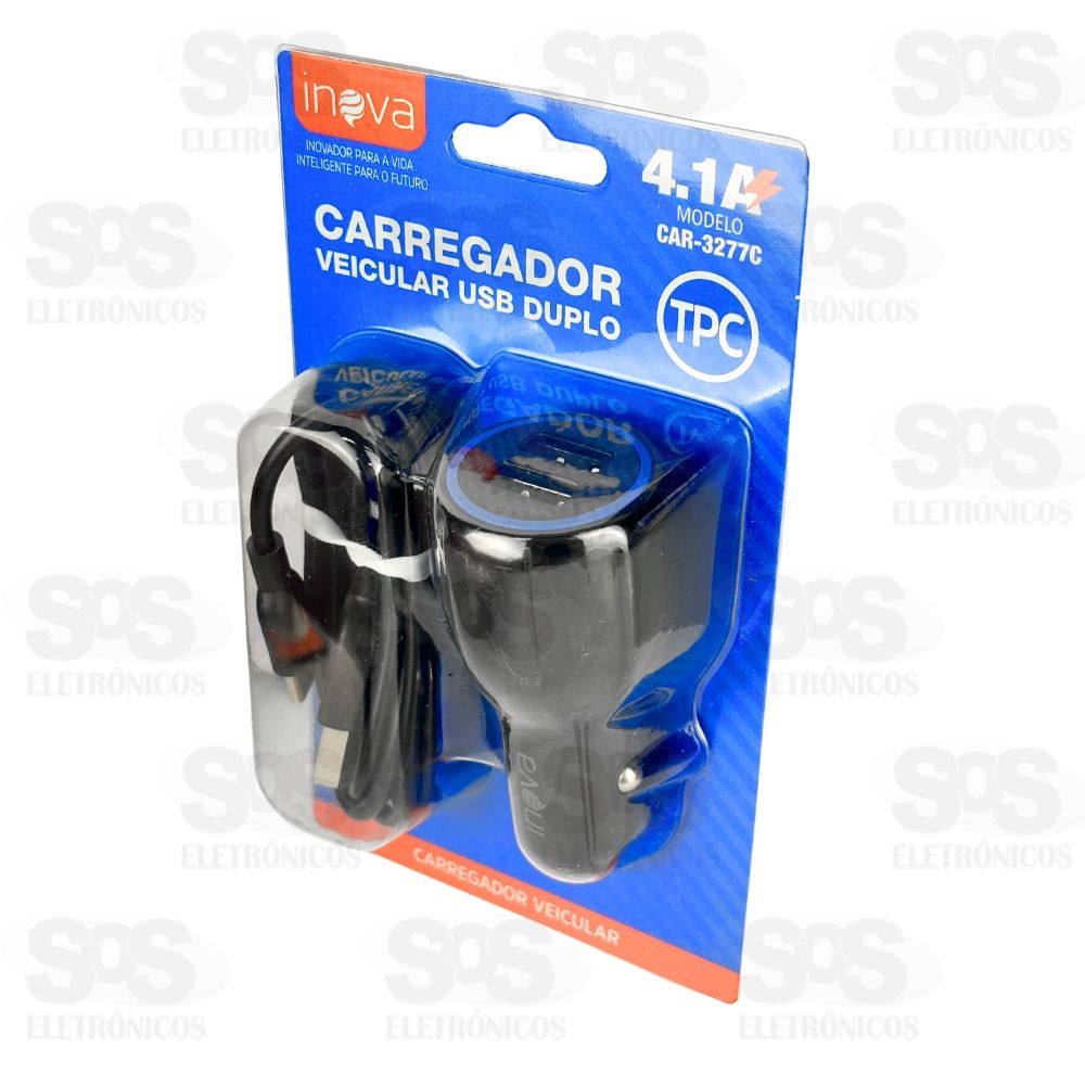 Carregador Veicular Com Cabo Type C 4.1A 2USB Inova CAR-3277C