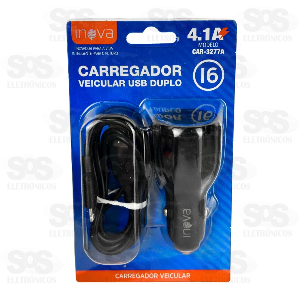 Carregador Veicular Com Cabo Iphone 4.1A 2USB Inova CAR-3277A