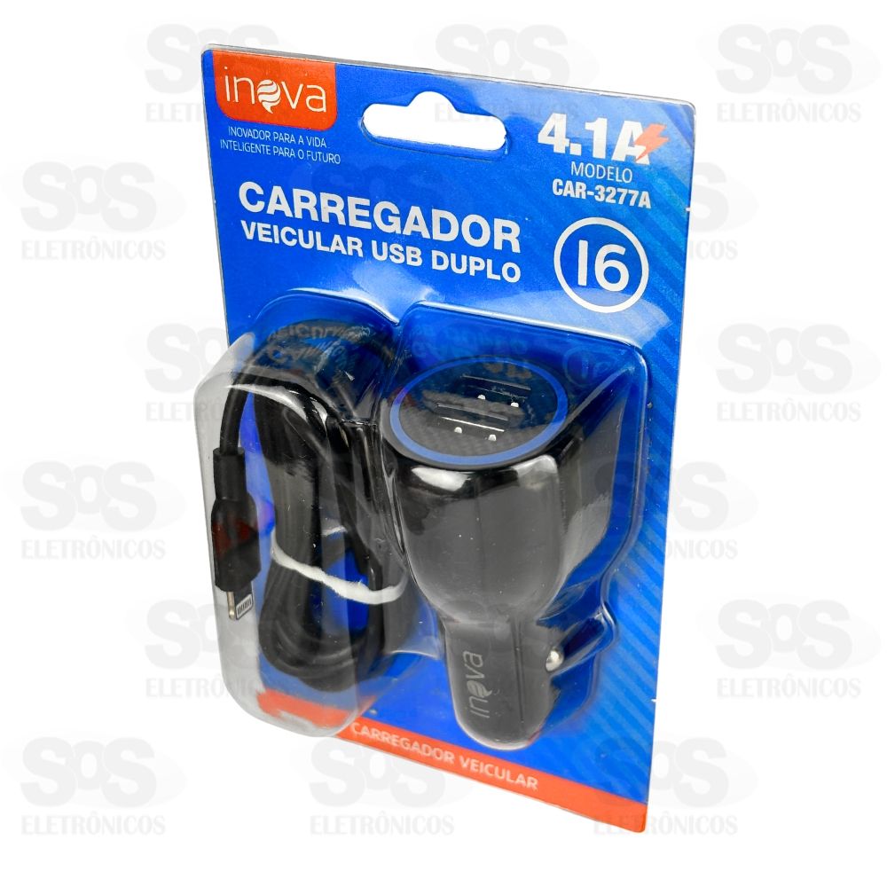 Carregador Veicular Com Cabo Iphone 4.1A 2USB Inova CAR-3277A