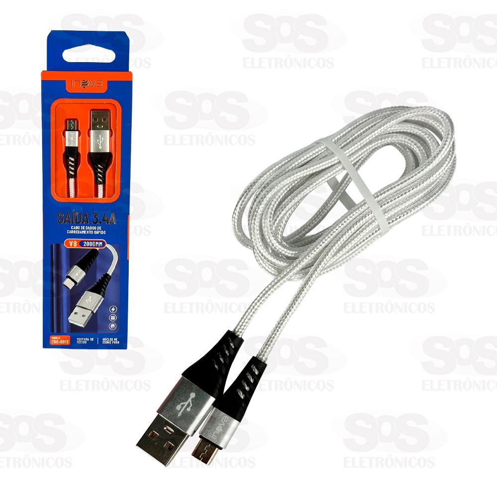 Cabo De Dados 3.4A Micro USB V8 2 Metros Inova CBO-6013