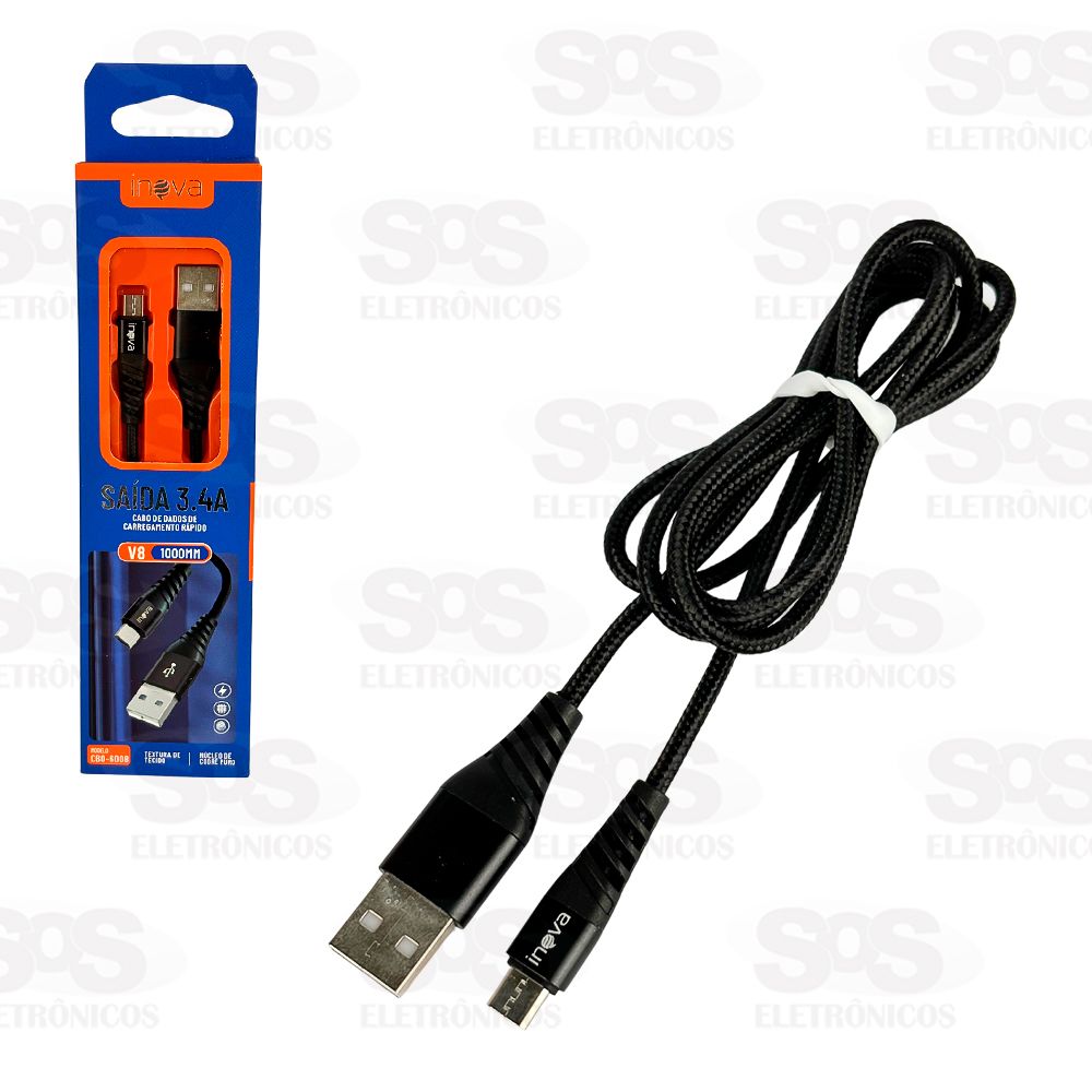 Cabo De Dados 3.4A Micro USB V8 1 Metro Inova CBO-6008