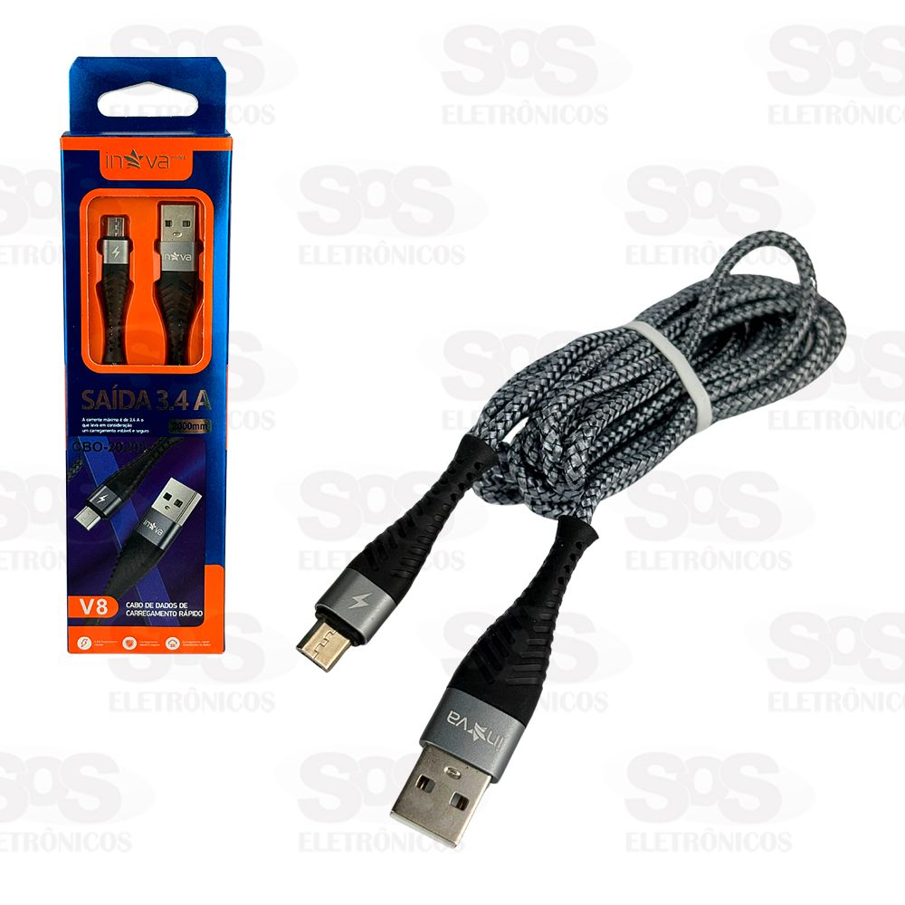 Cabo De Dados 3.4A Micro USB V8 2 Metros Inova Prime CBO-20295