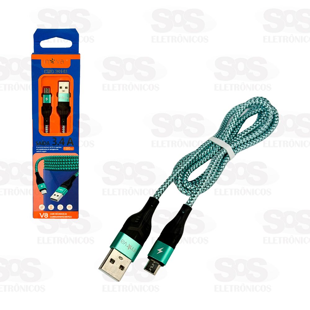 Cabo De Dados 3.4A Micro USB V8 1 Metro Inova Prime CBO-20143