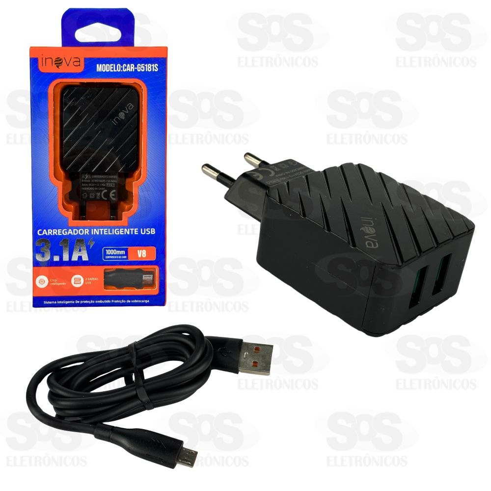 Carregador Rpido 2 USB 3.1A Com Cabo Micro V8 Inova CAR-G5181S