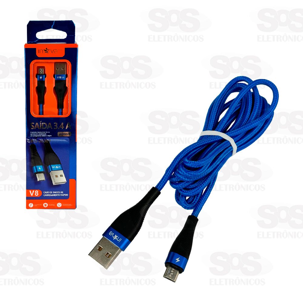 Cabo De Dados 3.4A Micro USB V8 2 Metros Inova CBO-20301