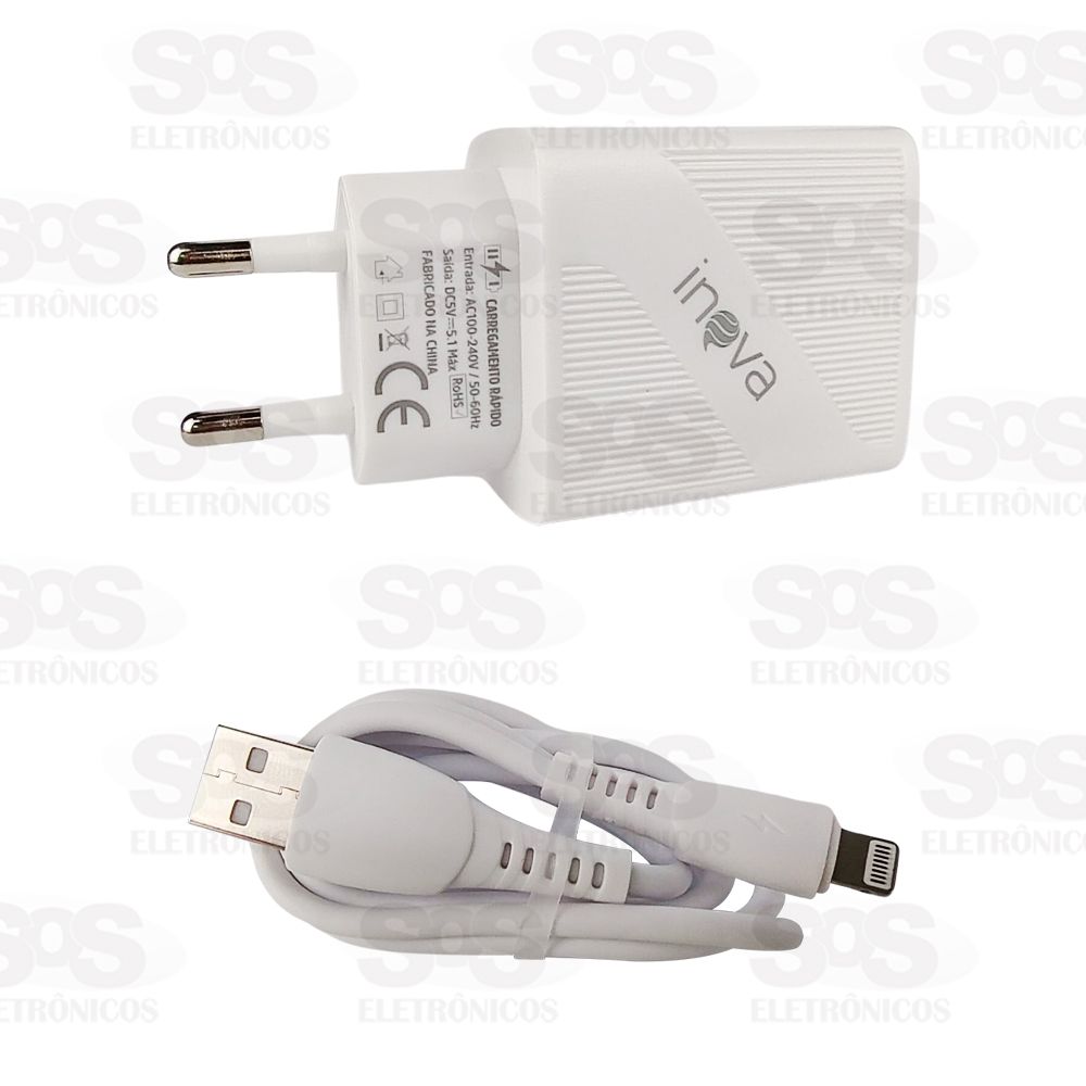 Carregador 3 USB 5.1A Com Cabo Lightning Inova CAR-3250A