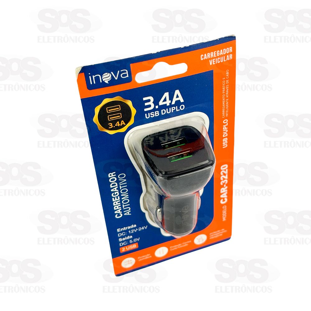 Carregador Fonte Veicular 3.4A 2 USB Inova CAR-3220