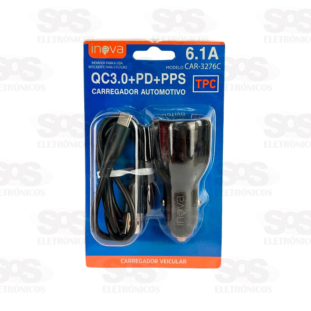 Carregador Veicular Com Cabo Type C 6.1A USB+Type C Inova CAR-3276C