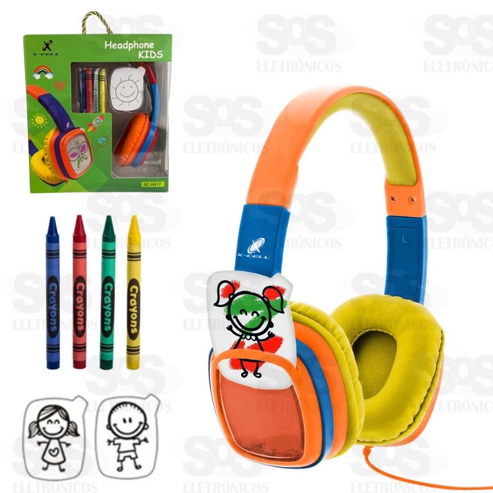 Fone De Ouvido Infantil Kids Com Fio Para Colorir X-Cell XC-HS17