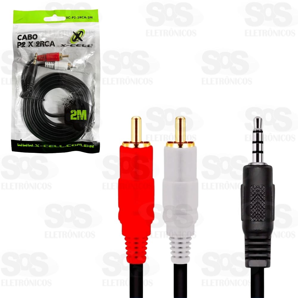 Cabo P2 x 2 RCA 2 Metros X-Cell XC-P2-2RCA-2M