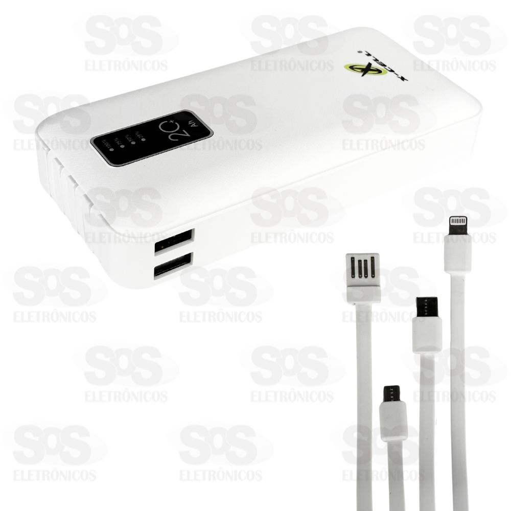 Carga Extra 20.000mAh 4 Cabos Com Indicador X-Cell XC-BANK-26