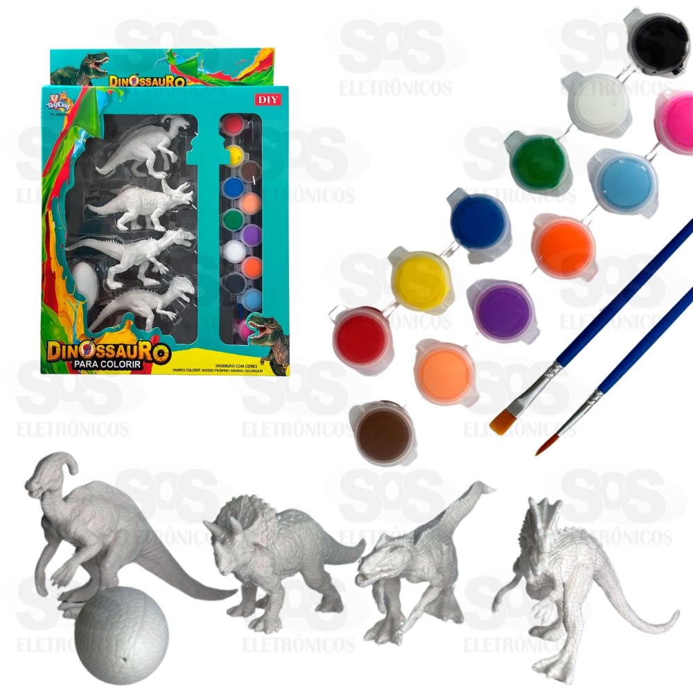 Kit Dinossauros Para Colorir 12 Tintas Toy King TK-AB6348