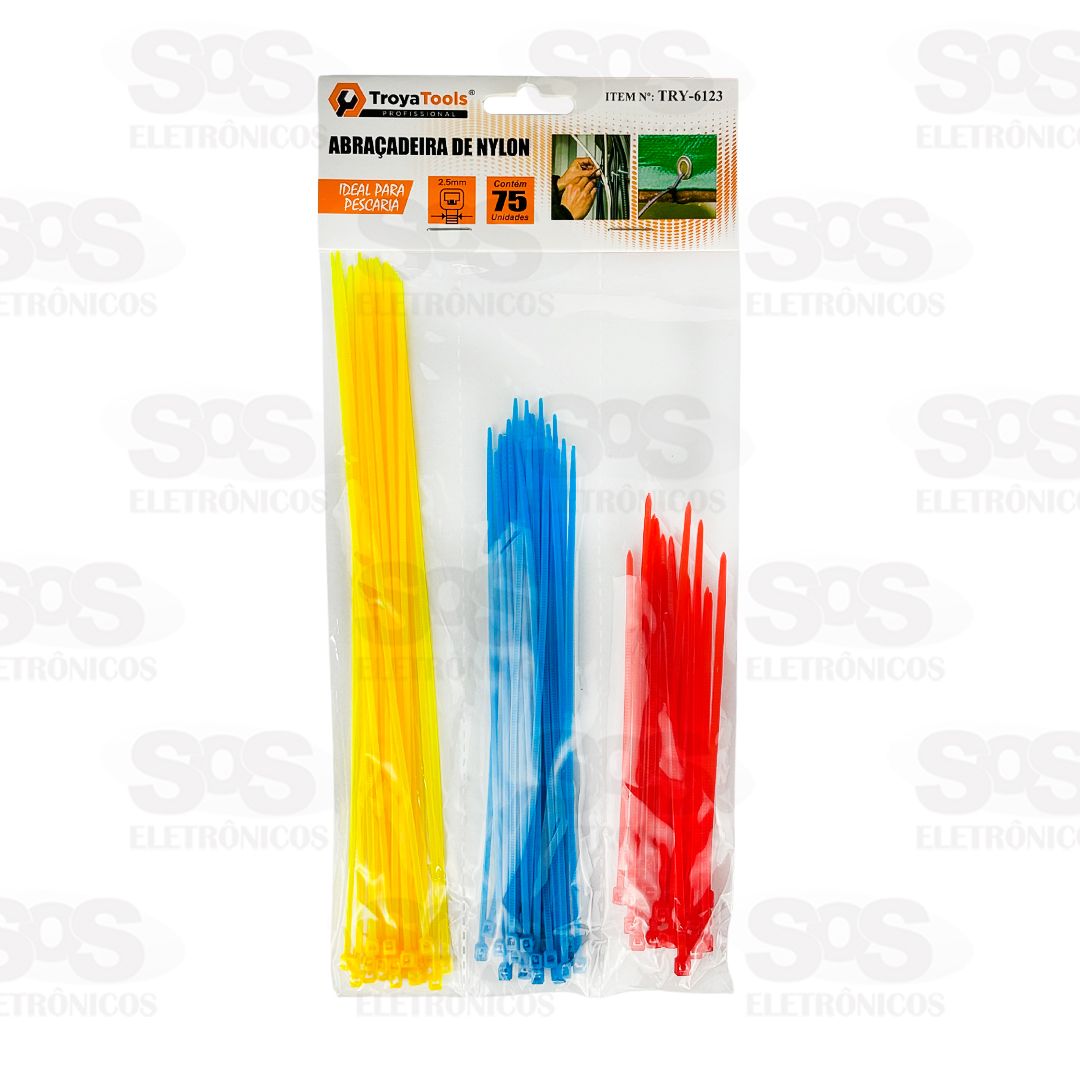 Abraadeira De Nylon 75 Unidades 2,5mm Colorida Troya Tools TRY-6123