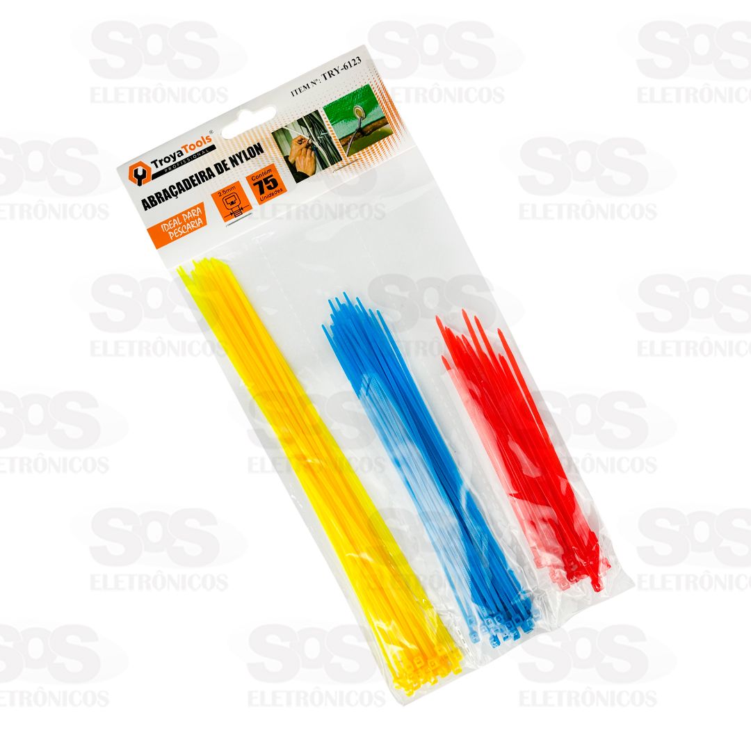 Abraadeira De Nylon 75 Unidades 2,5mm Colorida Troya Tools TRY-6123